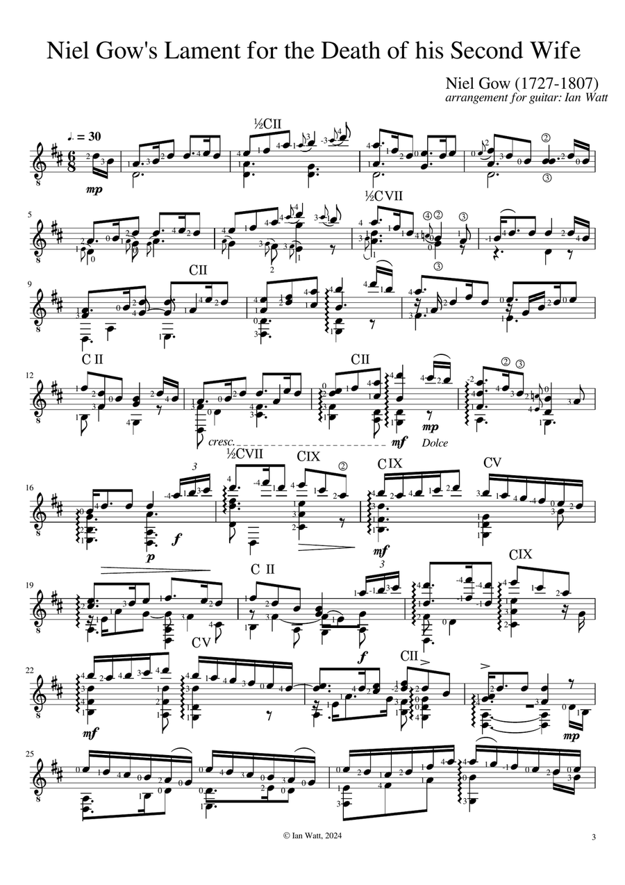 Niel Gow's Lament for the Death of his Second Wife Acoustic Guitar scores gallery preview page 3