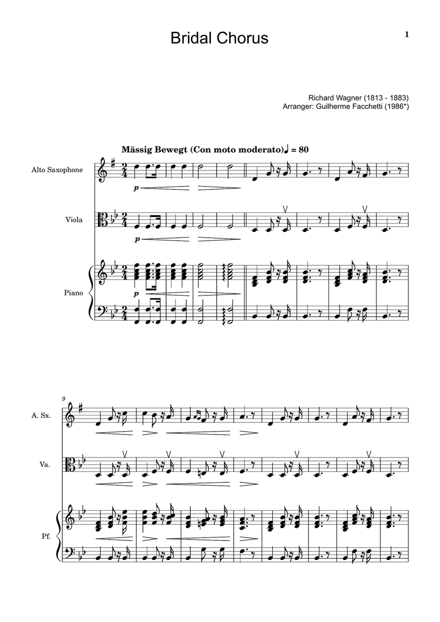 Bridal Chorus. R. Wagner - A. Sax., Viola and Piano. Score and Parts. Chamber Music scores gallery preview page 1