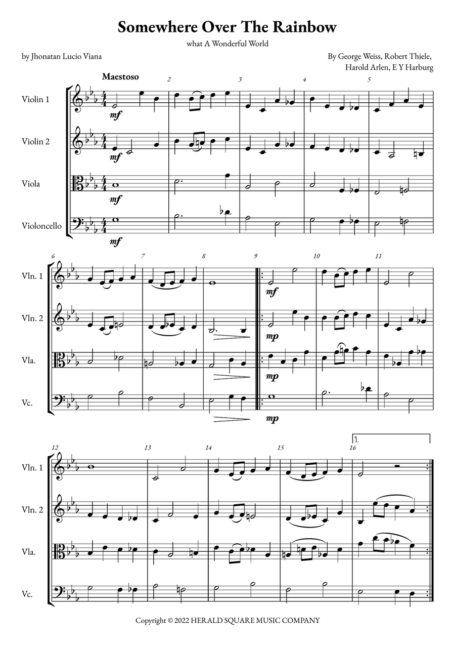 Somewhere Over The Rainbow/what A Wonderful World String Quartet scores gallery preview page 1