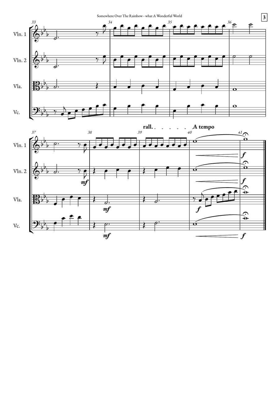 Somewhere Over The Rainbow/what A Wonderful World String Quartet scores gallery preview page 3