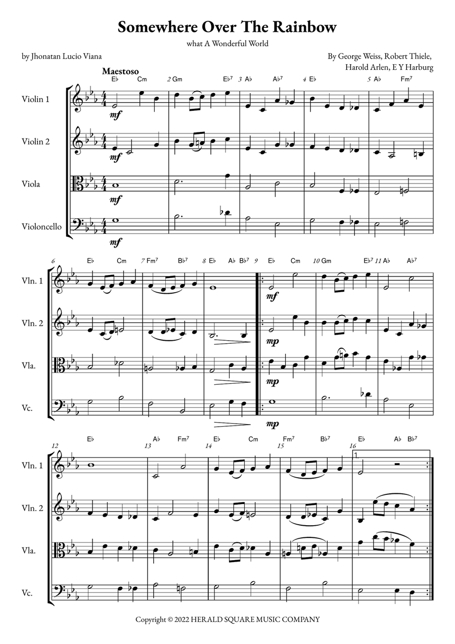 Somewhere Over The Rainbow/what A Wonderful World String Quartet scores gallery preview page 1
