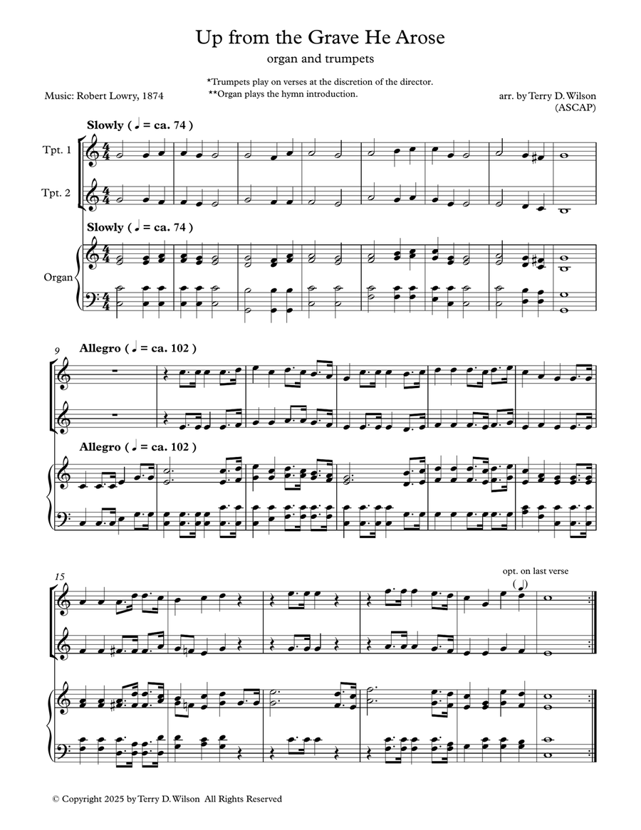 Up from the Grave He Arose Trumpet Duet scores gallery preview page 1