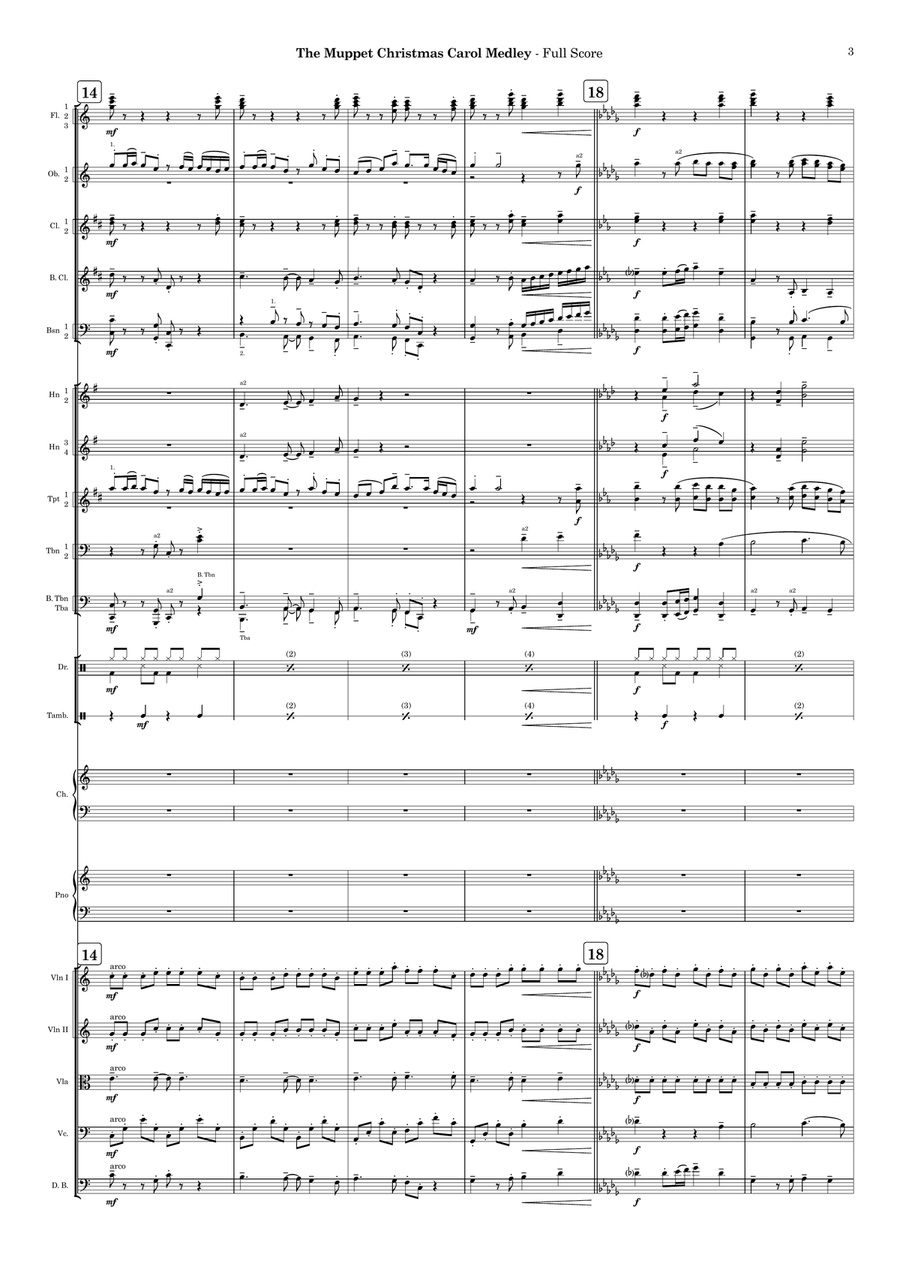 Medley: Overture with Scrooge, One More Sleep 'til Christmas, and It Feels Like Christmas Full Orchestra scores gallery preview page 3