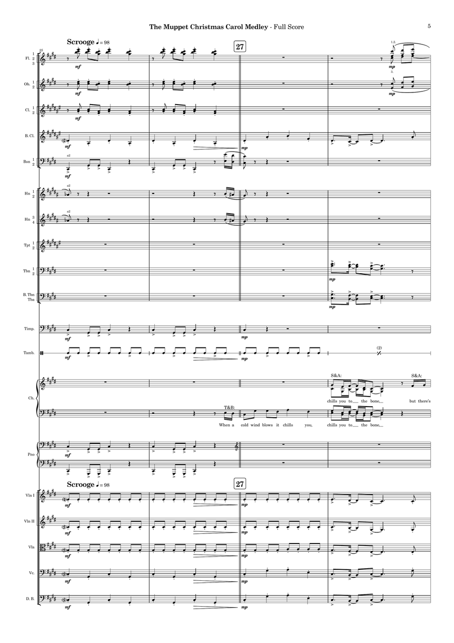 Medley: Overture with Scrooge, One More Sleep 'til Christmas, and It Feels Like Christmas Full Orchestra scores gallery preview page 5