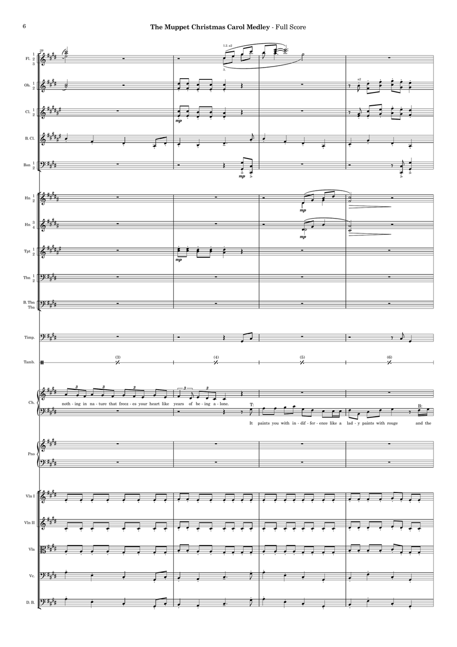 Medley: Overture with Scrooge, One More Sleep 'til Christmas, and It Feels Like Christmas Full Orchestra scores gallery preview page 6