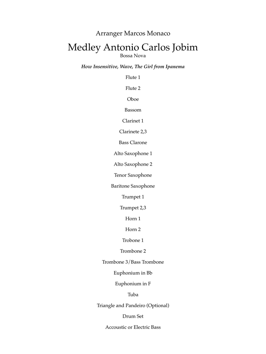 Medley: How Insensitive (Insensatez) with Wave and The Girl From Ipanema (Garôta De Ipanema) Concert Band scores gallery preview page 2