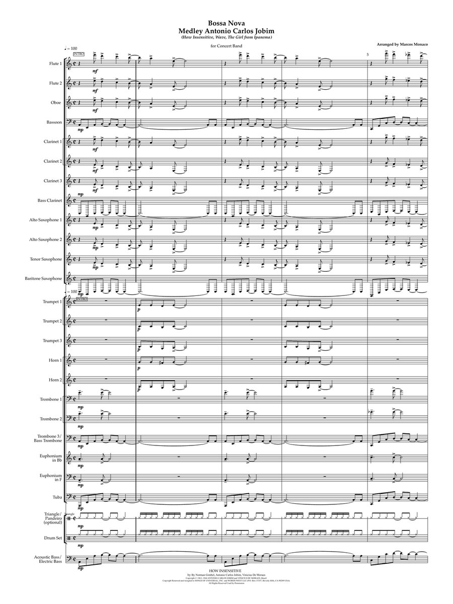 Medley: How Insensitive (Insensatez) with Wave and The Girl From Ipanema (Garôta De Ipanema) Concert Band scores gallery preview page 3