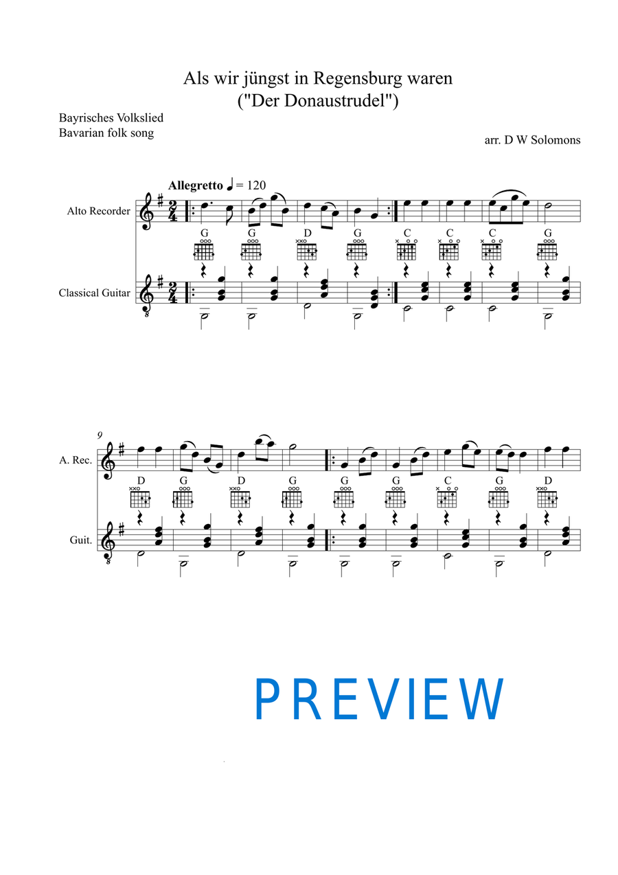 Als wir jüngst in Regensburg waren (Der Donaustrudel) for alto recorder and guitar Alto Recorder scores gallery preview page 1