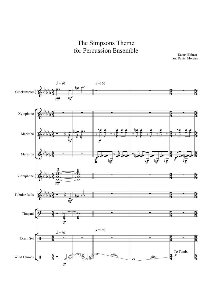 Theme From The Simpsons Theme From The Simpsons Percussion Ensemble scores gallery preview page 1