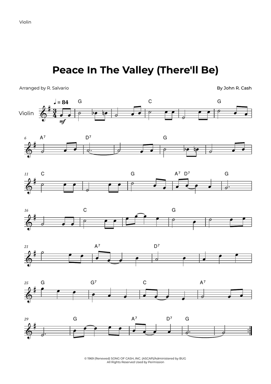 Peace In The Valley (There'll Be) Violin Solo scores gallery preview page 1