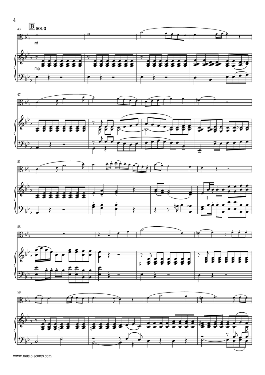 1st Movement, Allegro Moderato, from Mozart's Horn Concerto No.4: Viola and Piano Piano scores gallery preview page 4