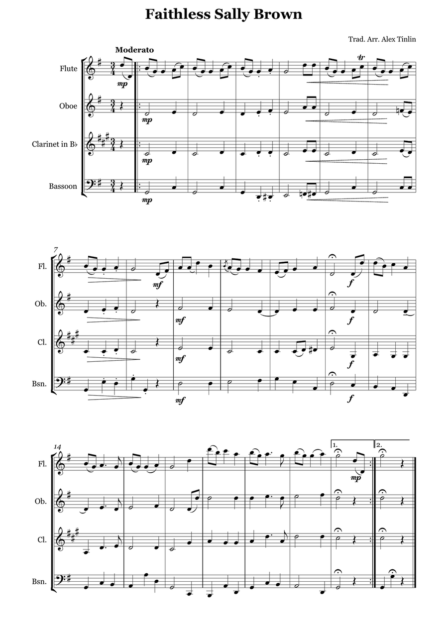 Faithless Sally Brown Faithless Sally Brown Woodwind Quartet scores gallery preview page 2