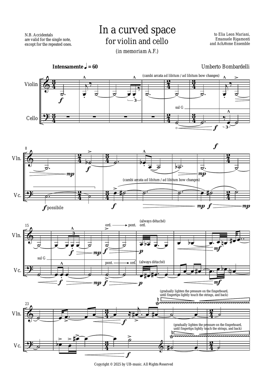 IN A CURVED SPACE for violin and cello String Duet scores gallery preview page 2