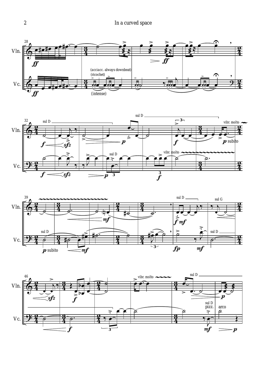 IN A CURVED SPACE for violin and cello String Duet scores gallery preview page 3