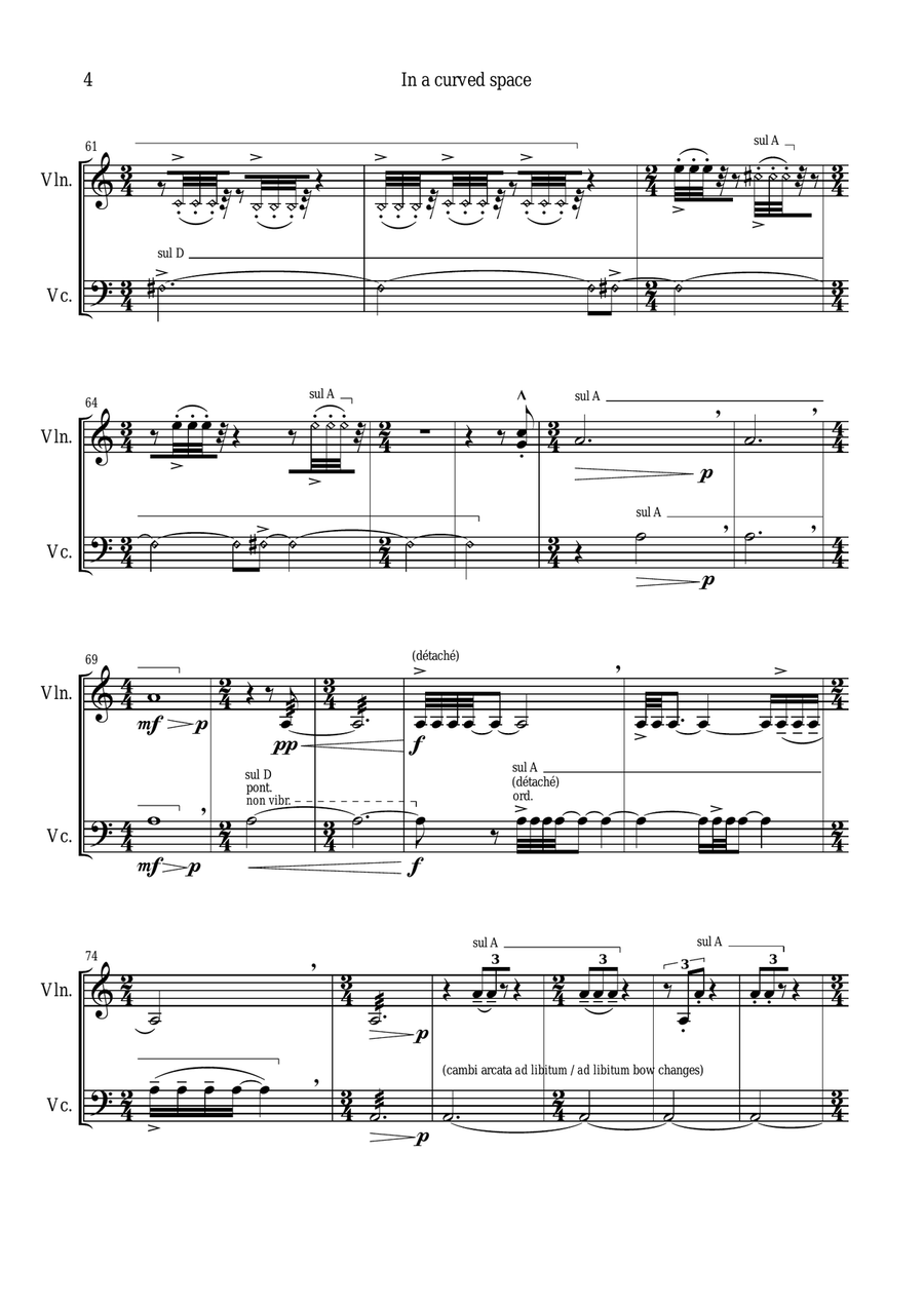 IN A CURVED SPACE for violin and cello String Duet scores gallery preview page 5