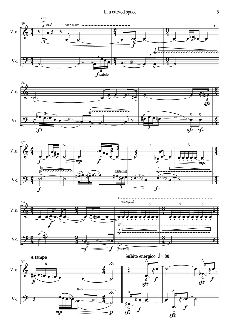 IN A CURVED SPACE for violin and cello String Duet scores gallery preview page 6