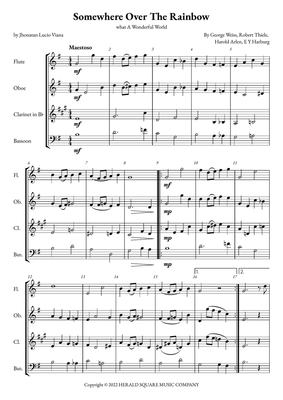 Somewhere Over The Rainbow/what A Wonderful World Woodwind Quartet scores gallery preview page 1
