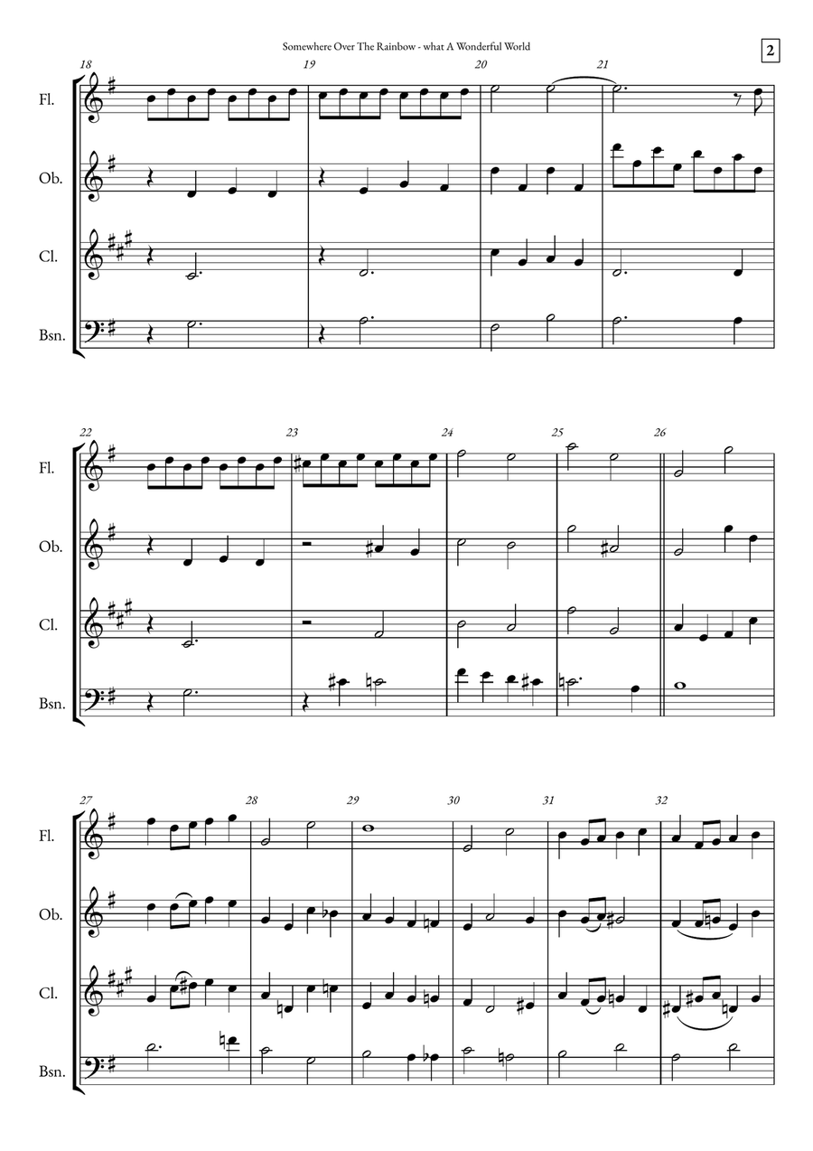 Somewhere Over The Rainbow/what A Wonderful World Woodwind Quartet scores gallery preview page 2