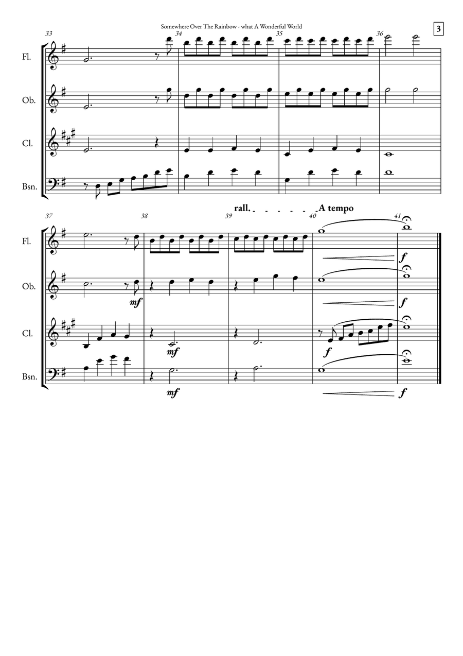 Somewhere Over The Rainbow/what A Wonderful World Woodwind Quartet scores gallery preview page 3