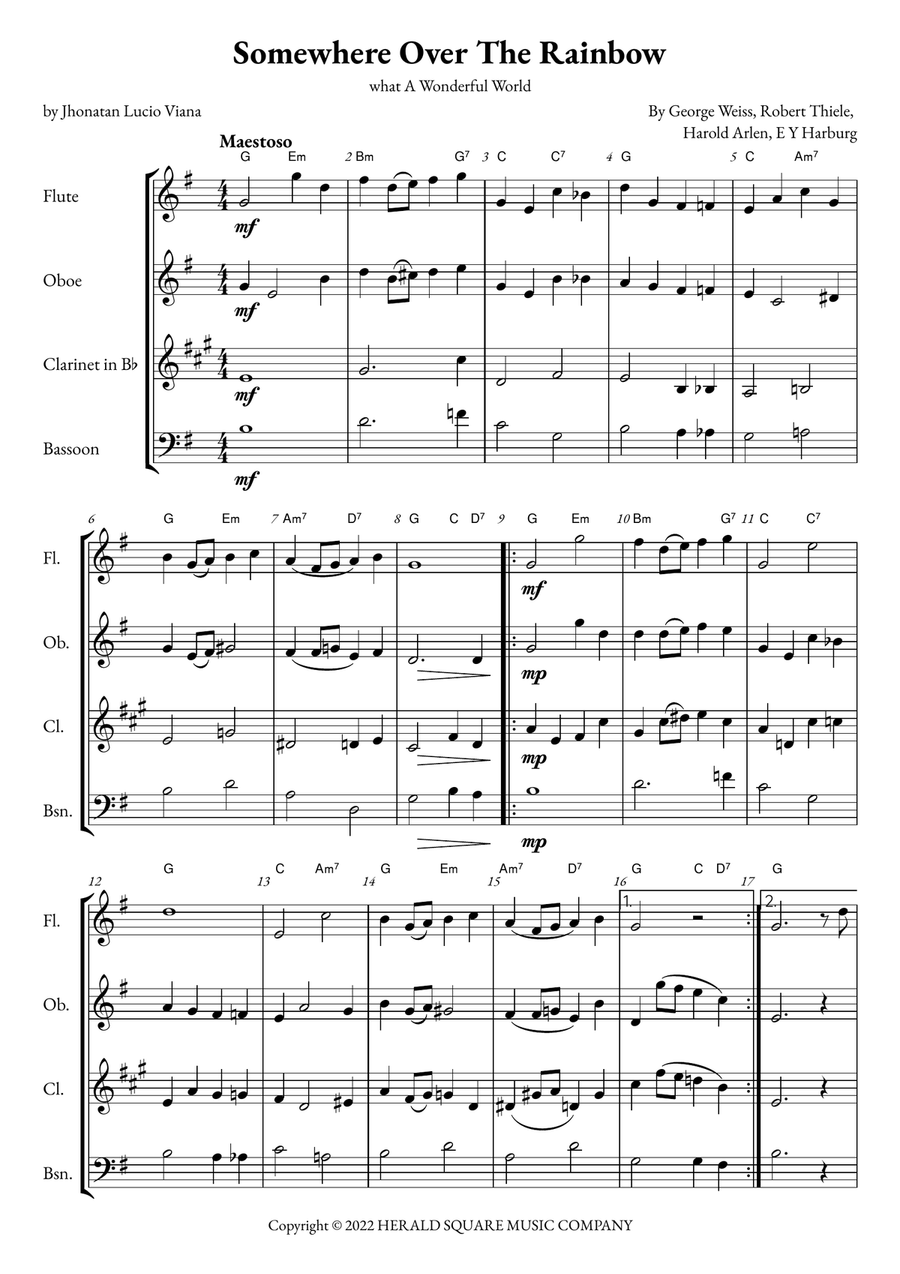 Somewhere Over The Rainbow/what A Wonderful World Woodwind Quartet scores gallery preview page 1