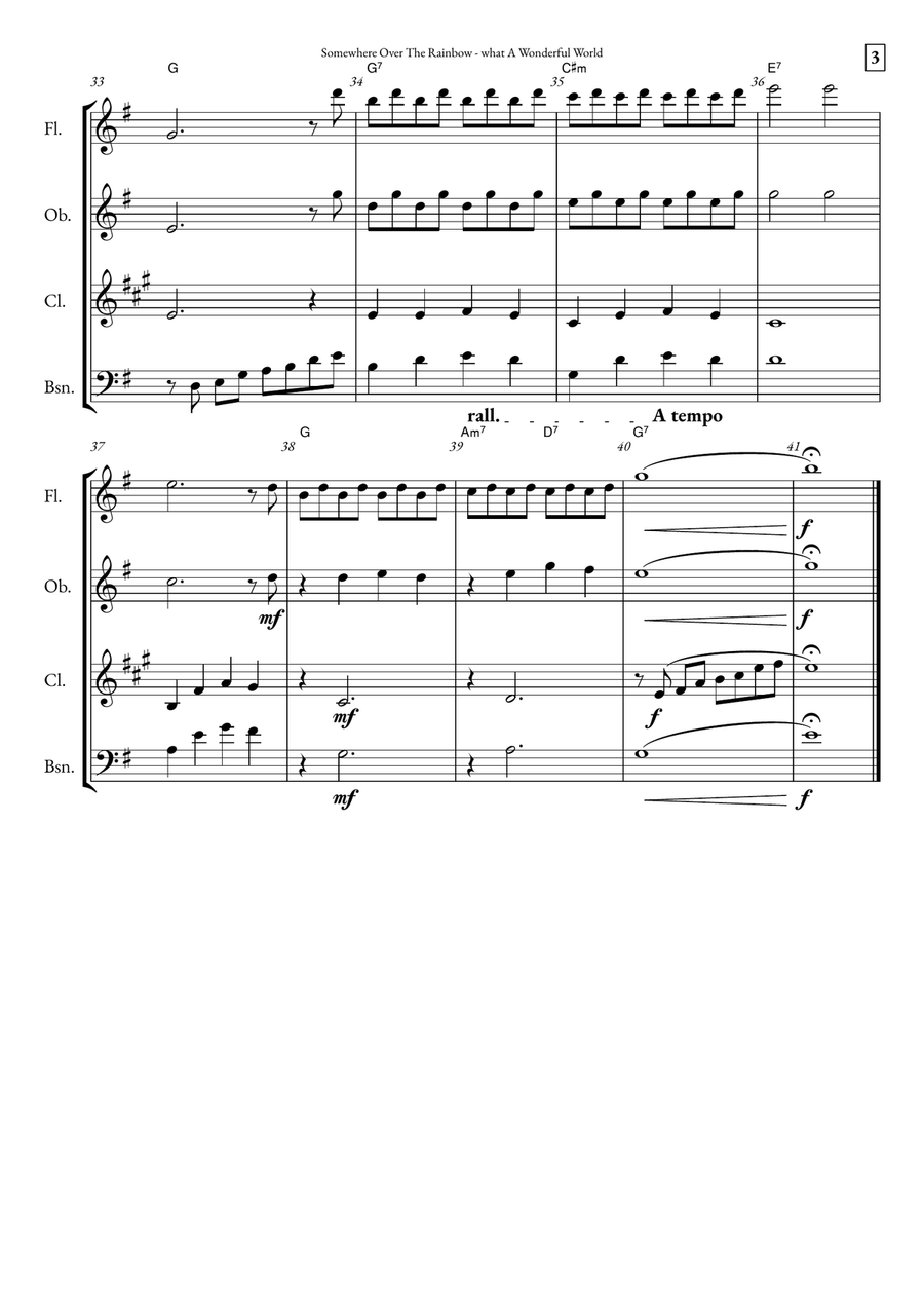 Somewhere Over The Rainbow/what A Wonderful World Woodwind Quartet scores gallery preview page 3