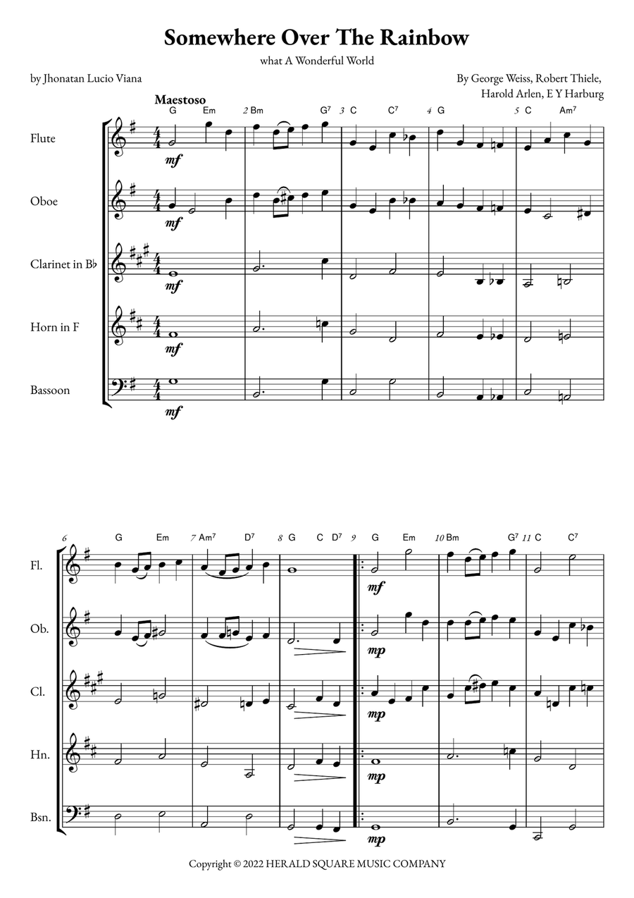 Somewhere Over The Rainbow/what A Wonderful World Woodwind Quintet scores gallery preview page 1