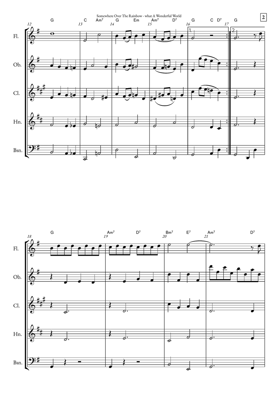 Somewhere Over The Rainbow/what A Wonderful World Woodwind Quintet scores gallery preview page 2