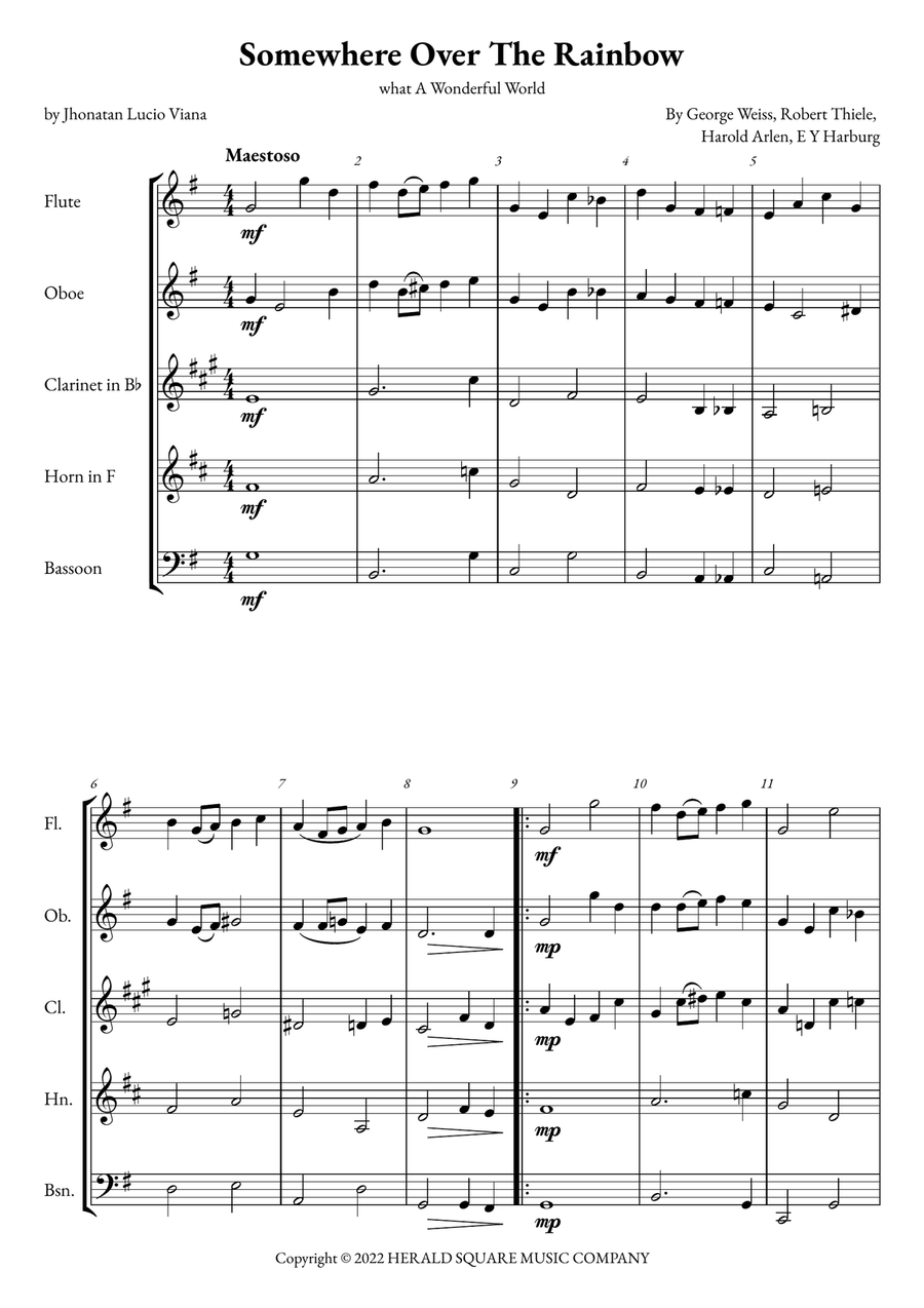 Somewhere Over The Rainbow/what A Wonderful World Woodwind Quintet scores gallery preview page 1