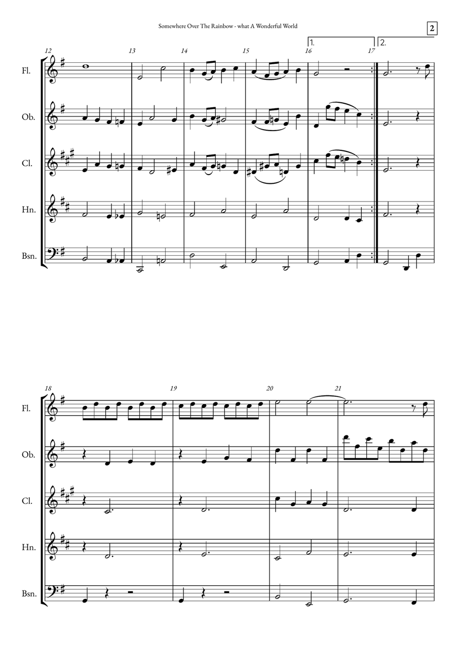 Somewhere Over The Rainbow/what A Wonderful World Woodwind Quintet scores gallery preview page 2