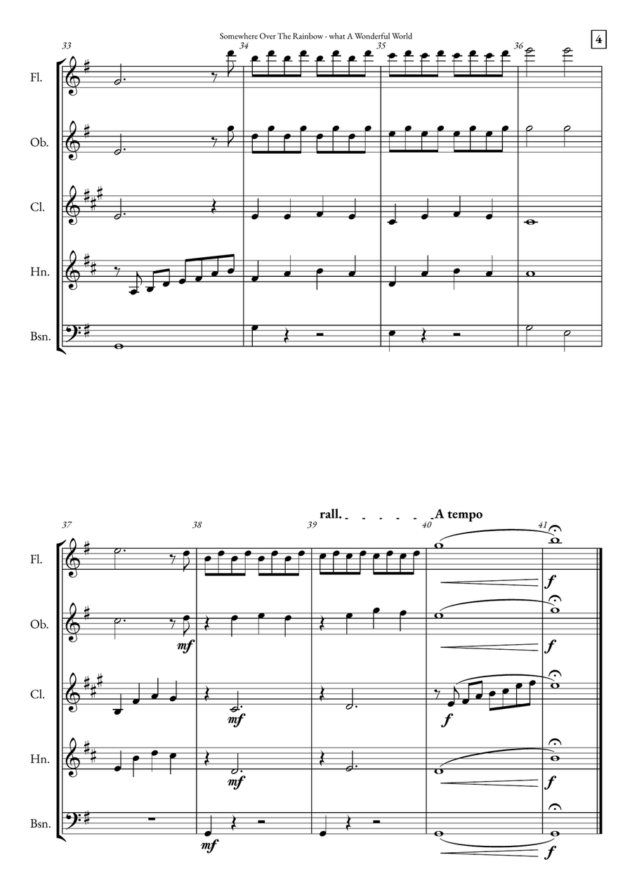 Somewhere Over The Rainbow/what A Wonderful World Woodwind Quintet scores gallery preview page 4