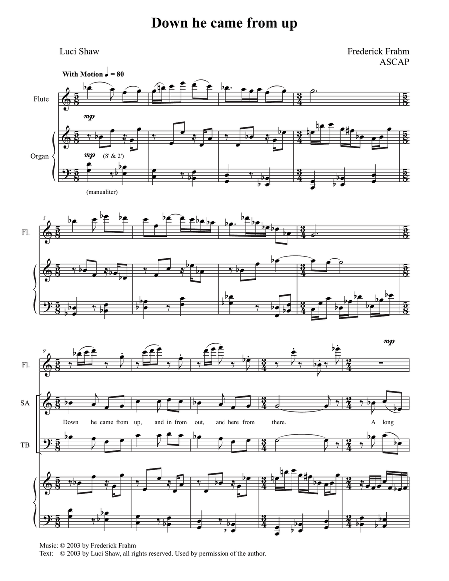 Down he came from up Down he came from up 4-Part scores gallery preview page 1