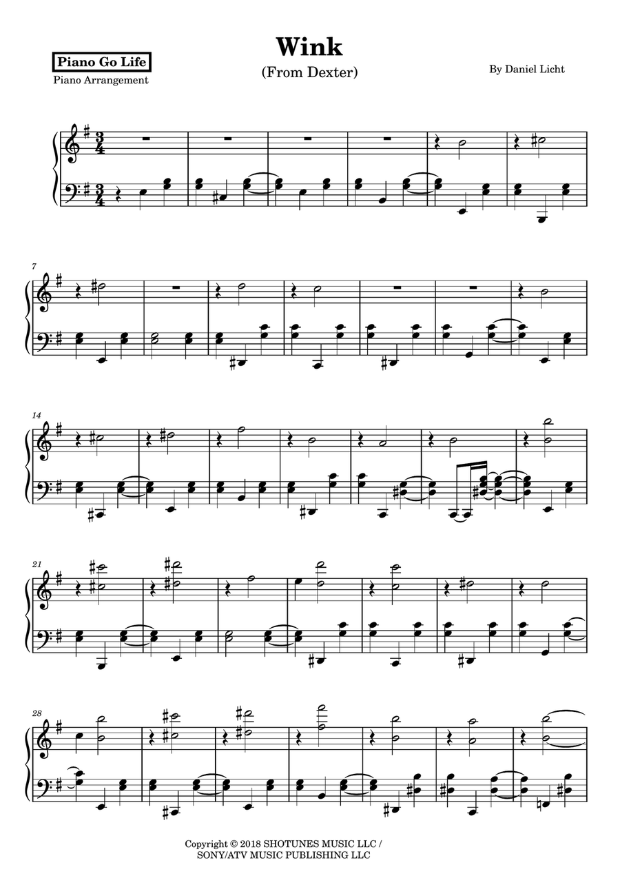 Wink Wink Piano Solo scores gallery preview page 1