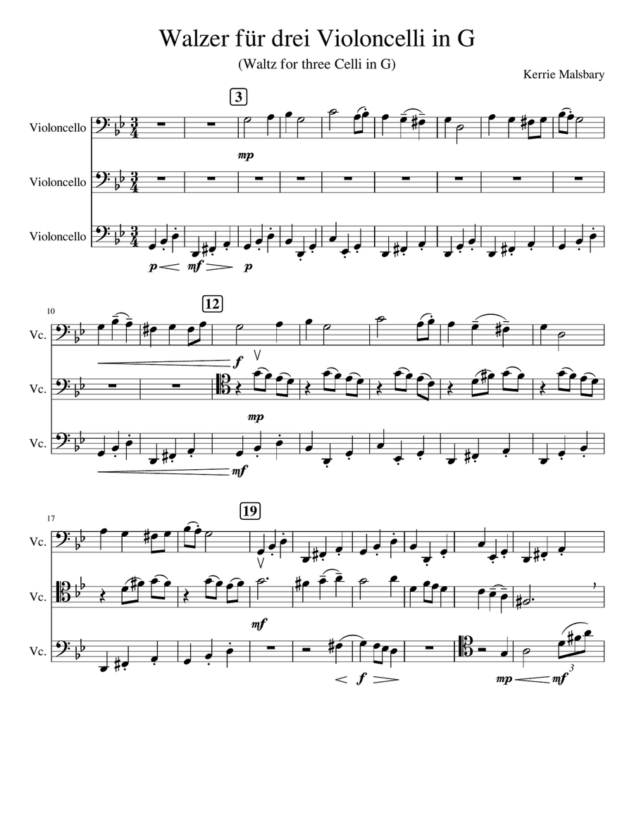 Waltz for Three Cellists Waltz for Three Cellists String Trio scores gallery preview page 1