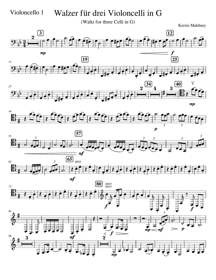 Waltz for Three Cellists Waltz for Three Cellists String Trio scores gallery preview page 6