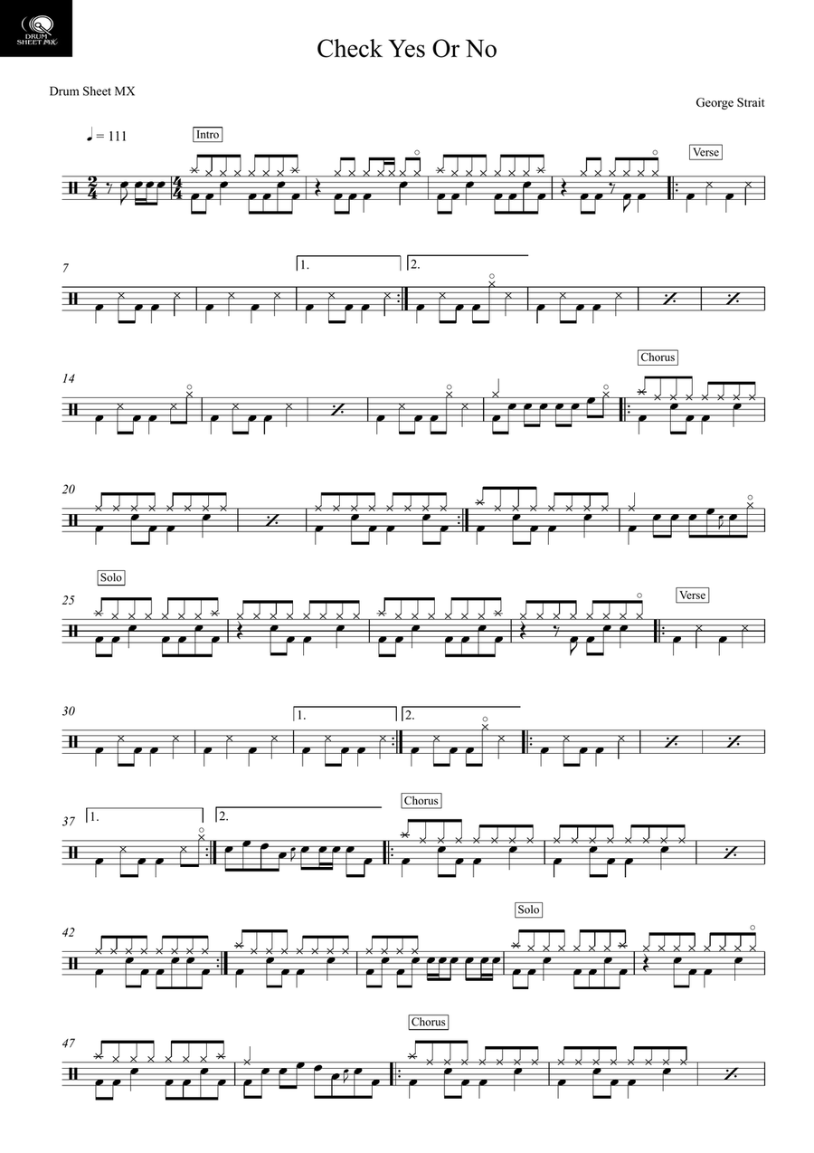 Check Yes Or No Check Yes Or No Drum Set scores gallery preview page 1