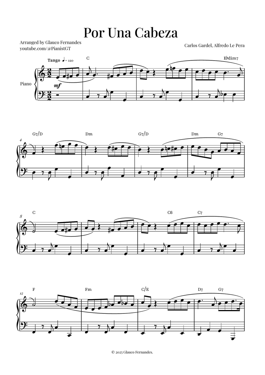 Por Una Cabeza | Timeless Tango Masterpiece Piano Solo scores gallery preview page 1
