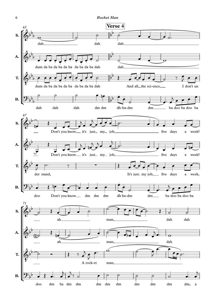 Rocket Man (I Think It's Gonna Be A Long Long Time) 4-Part scores gallery preview page 6