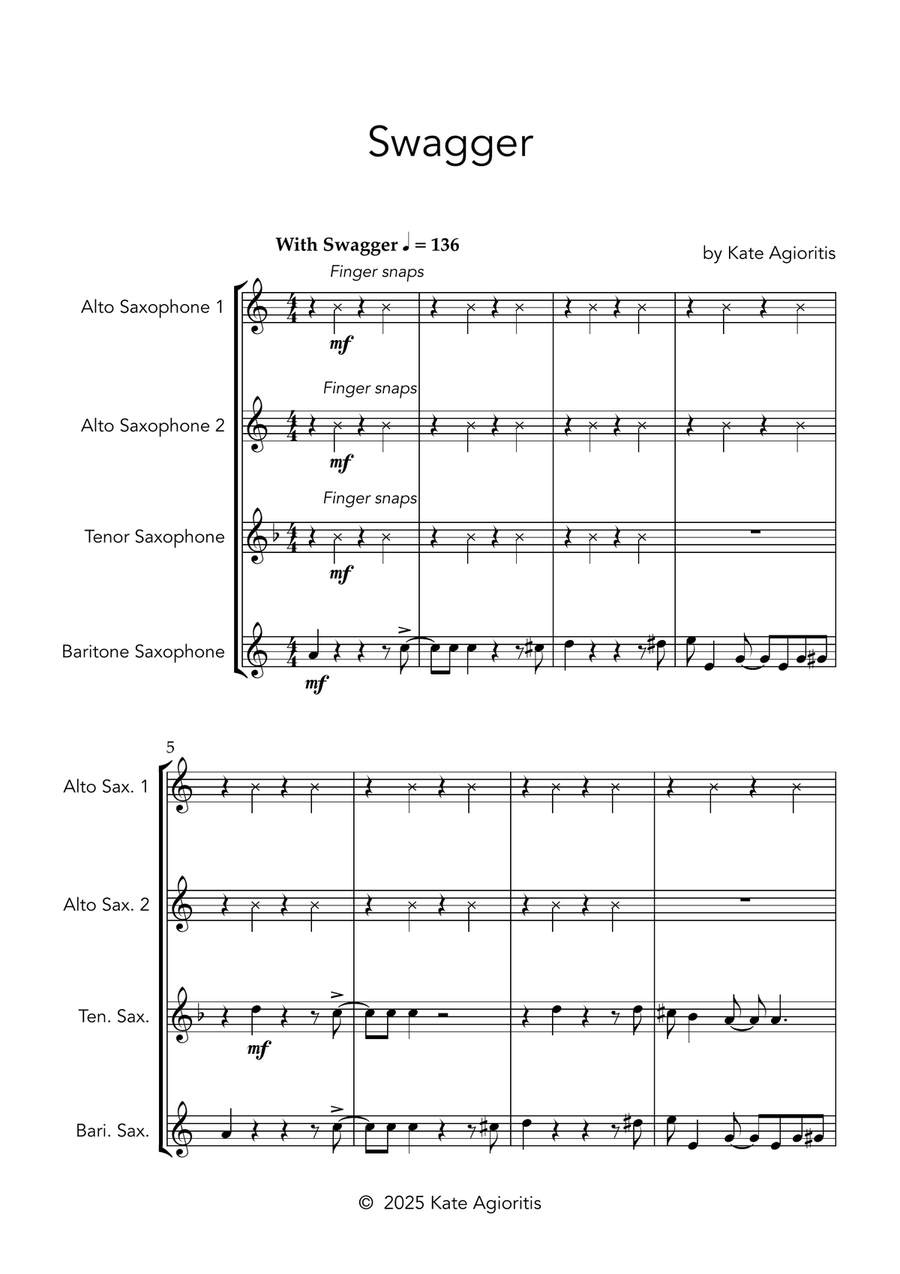 Swagger - for (Flexible) Saxophone Quartet Saxophone Quartet scores gallery preview page 3