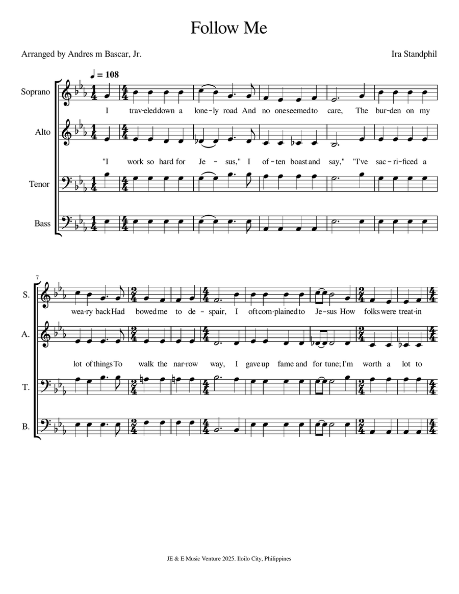 Follow Me Follow Me 4-Part scores gallery preview page 1
