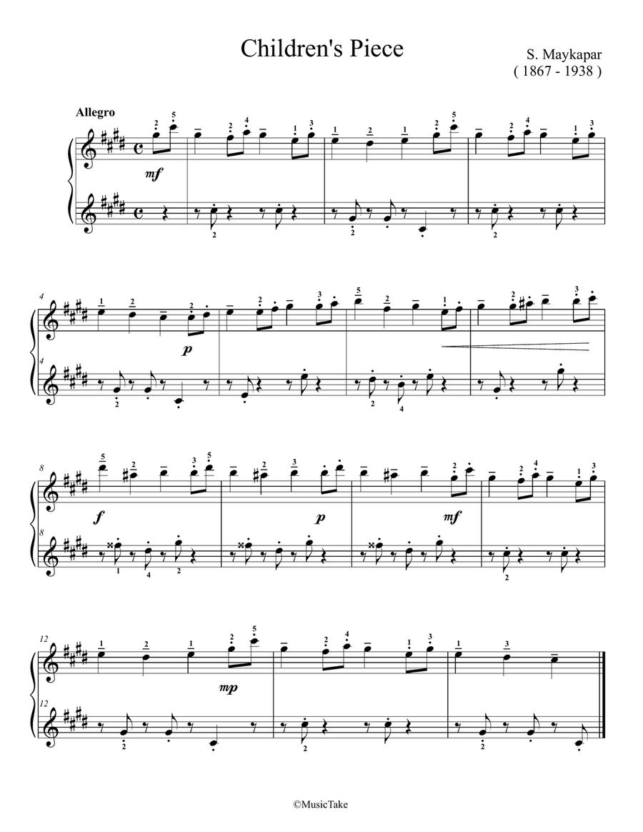 Maykapar Children's piece Easy Piano scores gallery preview page 1
