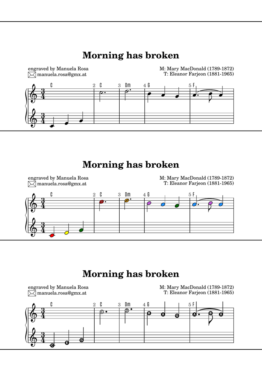 Morning has broken (very easy piano version, single handed) Piano Method scores gallery preview page 1