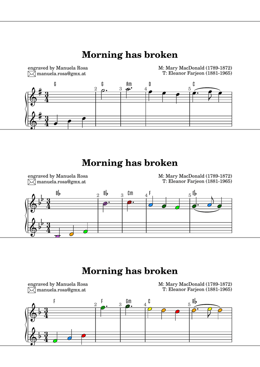 Morning has broken (very easy piano version, single handed) Piano Method scores gallery preview page 3