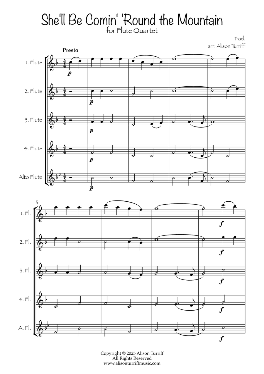 She'll Be Coming 'Round the Mountain for flute quartet Flute Quartet scores gallery preview page 2
