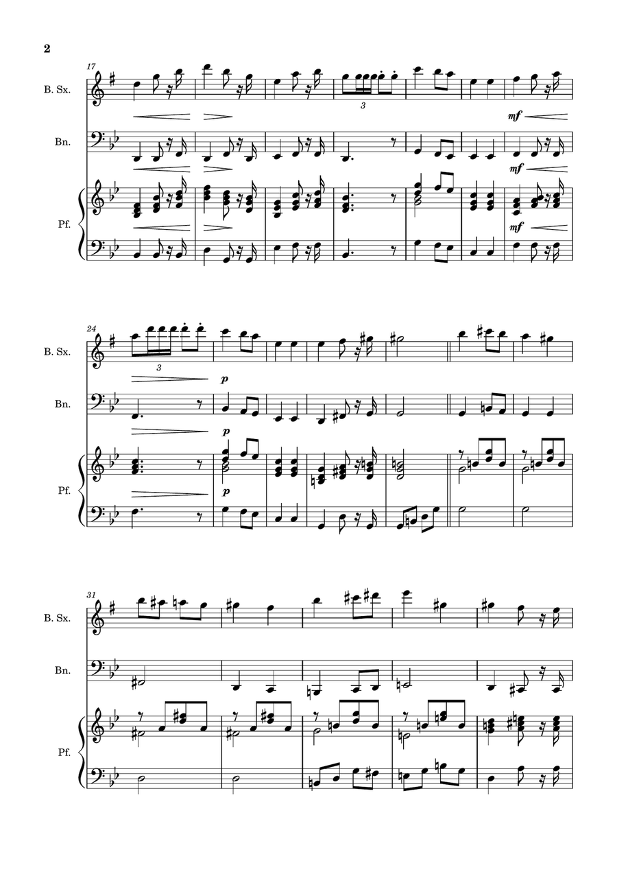 Bridal Chorus. R. Wagner - B. Sax., Bassoon and Piano. Score and Parts. Woodwind Duet scores gallery preview page 2
