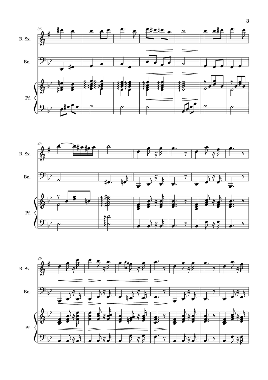 Bridal Chorus. R. Wagner - B. Sax., Bassoon and Piano. Score and Parts. Woodwind Duet scores gallery preview page 3