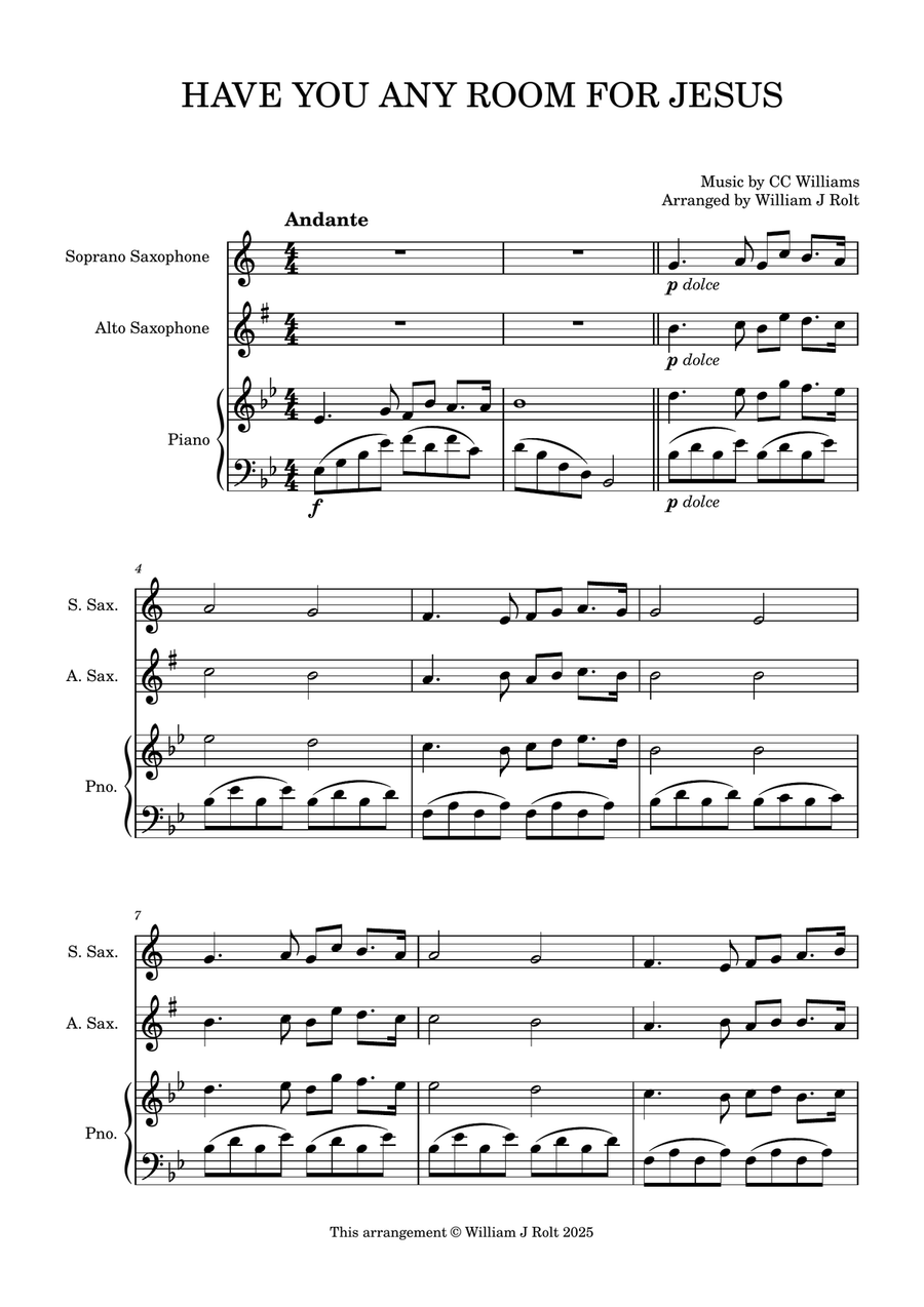 Have you any room for Jesus? (for soprano sax, alto sax and piano) Soprano Saxophone scores gallery preview page 1