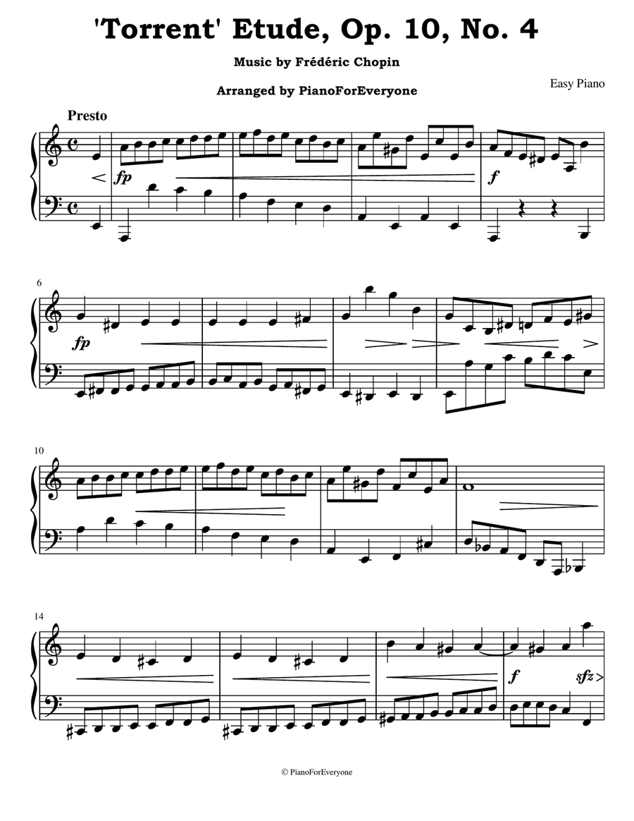 'Torrent' Etude, Op. 10, No. 4 - Chopin (Easy Piano) Piano Method scores gallery preview page 1
