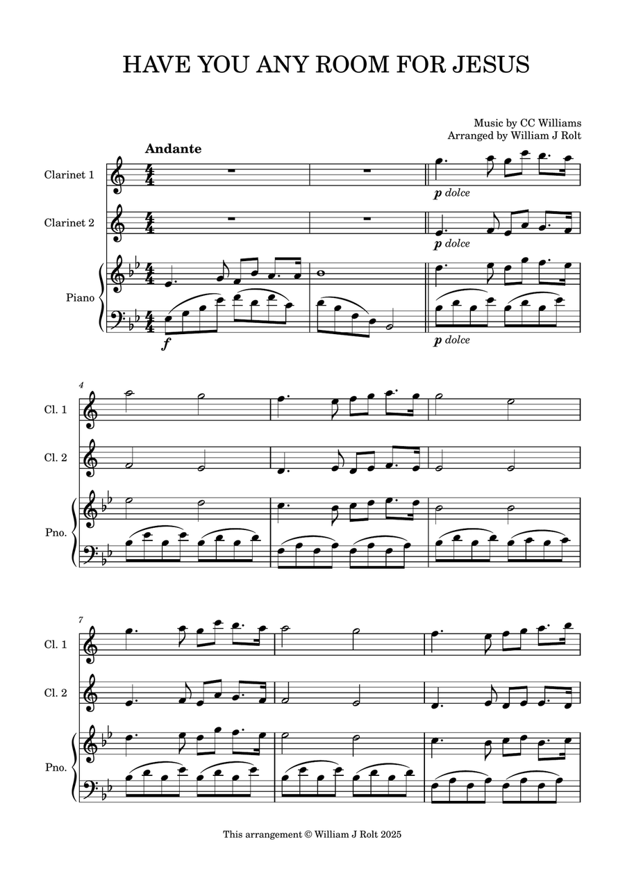 Have you any room for Jesus? (for 2 clarinets and piano) Clarinet Duet scores gallery preview page 1