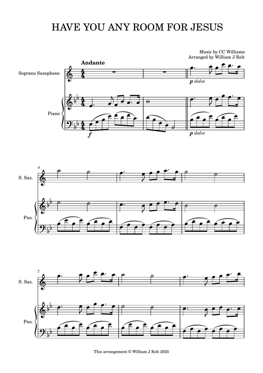 Have you any room for Jesus? (for soprano sax and piano) Soprano Saxophone scores gallery preview page 1