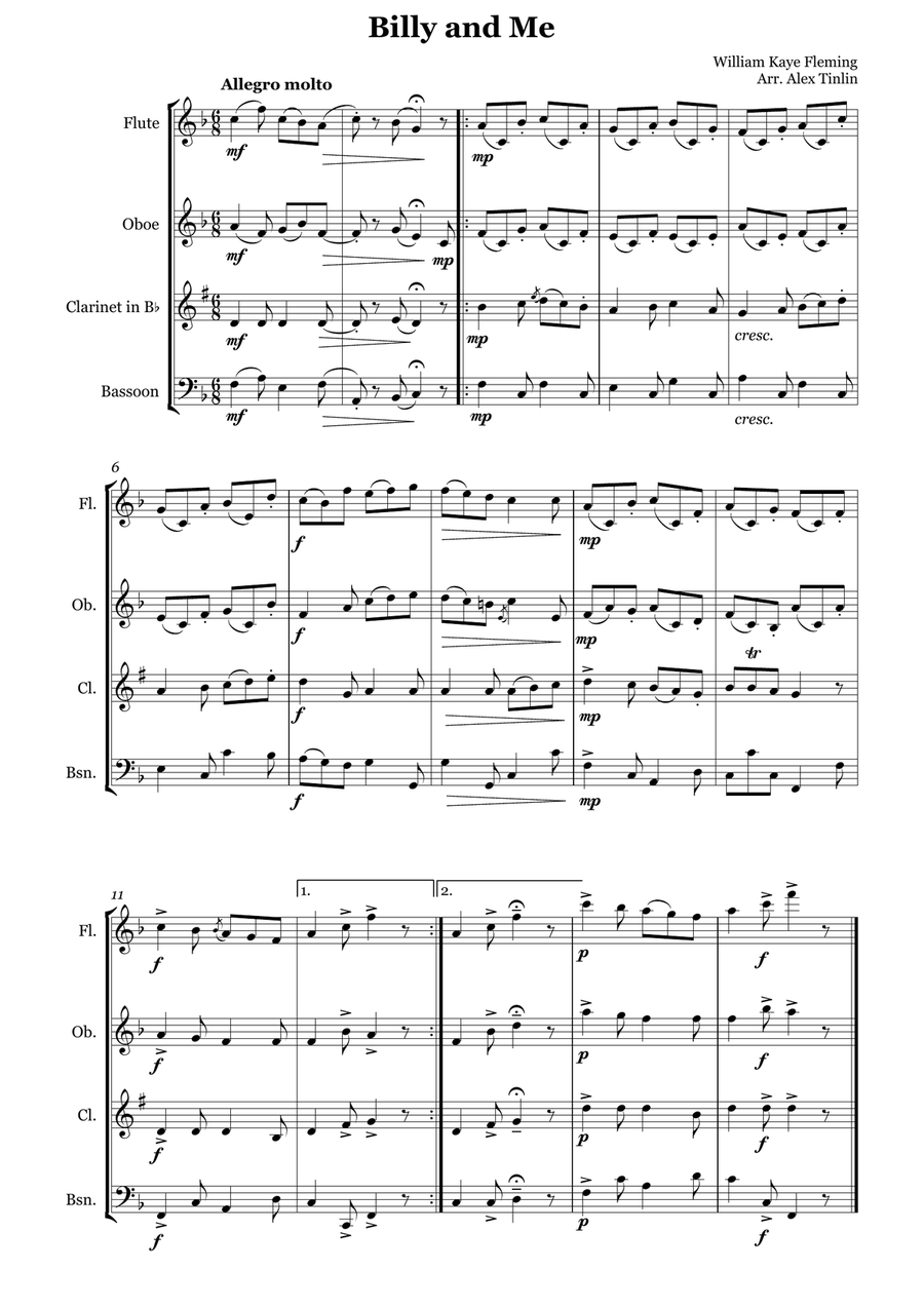 Billy and Me Billy and Me Woodwind Quartet scores gallery preview page 2